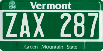 VT license plate ZAX287