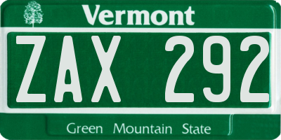 VT license plate ZAX292