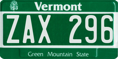 VT license plate ZAX296