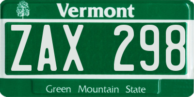 VT license plate ZAX298