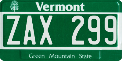VT license plate ZAX299