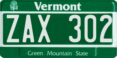 VT license plate ZAX302
