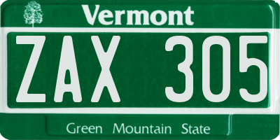 VT license plate ZAX305