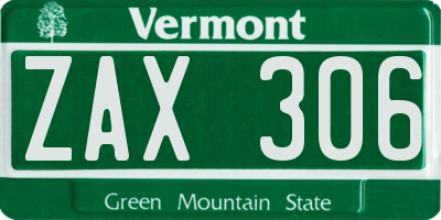 VT license plate ZAX306