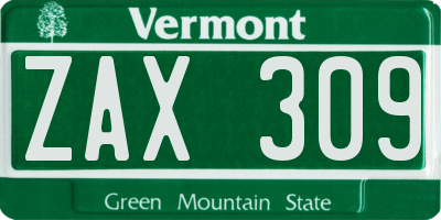VT license plate ZAX309