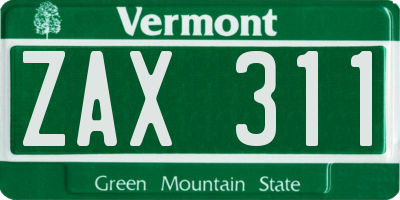 VT license plate ZAX311