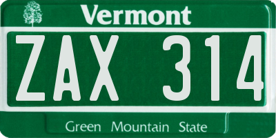 VT license plate ZAX314