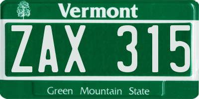 VT license plate ZAX315