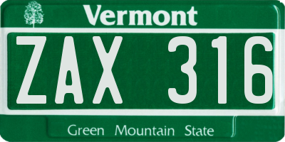 VT license plate ZAX316