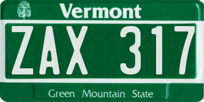 VT license plate ZAX317