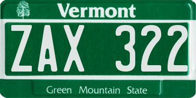 VT license plate ZAX322