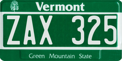 VT license plate ZAX325