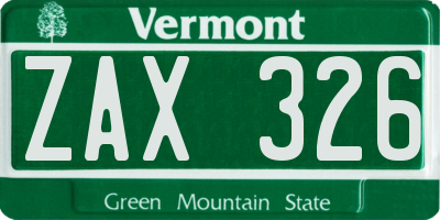 VT license plate ZAX326