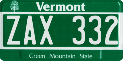 VT license plate ZAX332