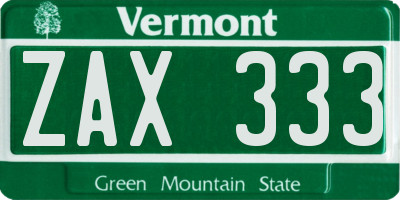 VT license plate ZAX333