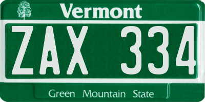 VT license plate ZAX334