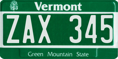 VT license plate ZAX345