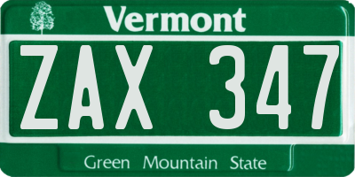 VT license plate ZAX347