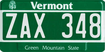VT license plate ZAX348