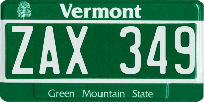 VT license plate ZAX349