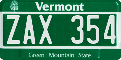 VT license plate ZAX354