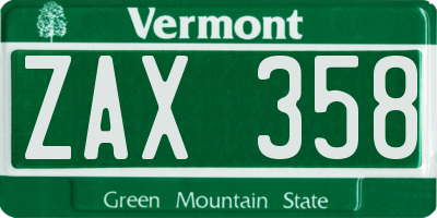 VT license plate ZAX358