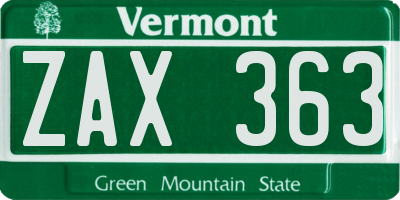 VT license plate ZAX363