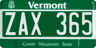 VT license plate ZAX365