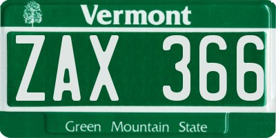 VT license plate ZAX366