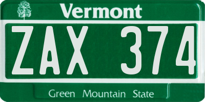 VT license plate ZAX374