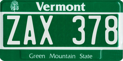 VT license plate ZAX378