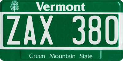 VT license plate ZAX380