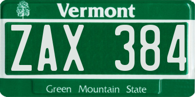 VT license plate ZAX384