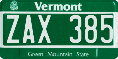 VT license plate ZAX385