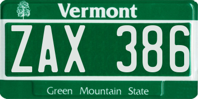 VT license plate ZAX386