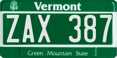 VT license plate ZAX387