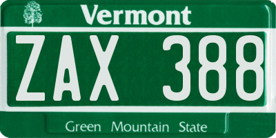 VT license plate ZAX388