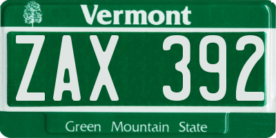VT license plate ZAX392