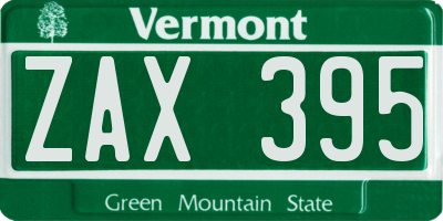 VT license plate ZAX395