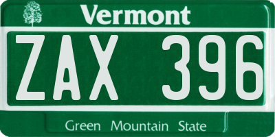 VT license plate ZAX396