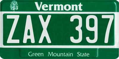 VT license plate ZAX397