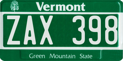 VT license plate ZAX398