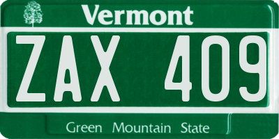 VT license plate ZAX409