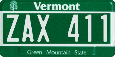 VT license plate ZAX411