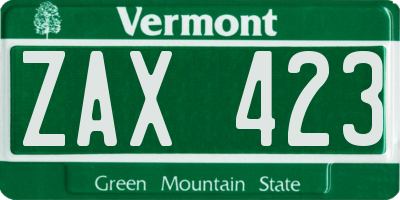 VT license plate ZAX423