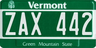VT license plate ZAX442