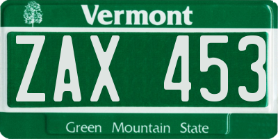 VT license plate ZAX453