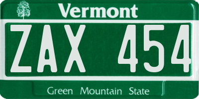 VT license plate ZAX454