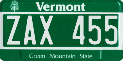VT license plate ZAX455