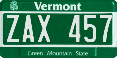 VT license plate ZAX457